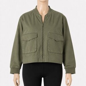 Nicole Miller NY XL Green Jacket Utility Cotton Relaxed Fit Minimalist Modern